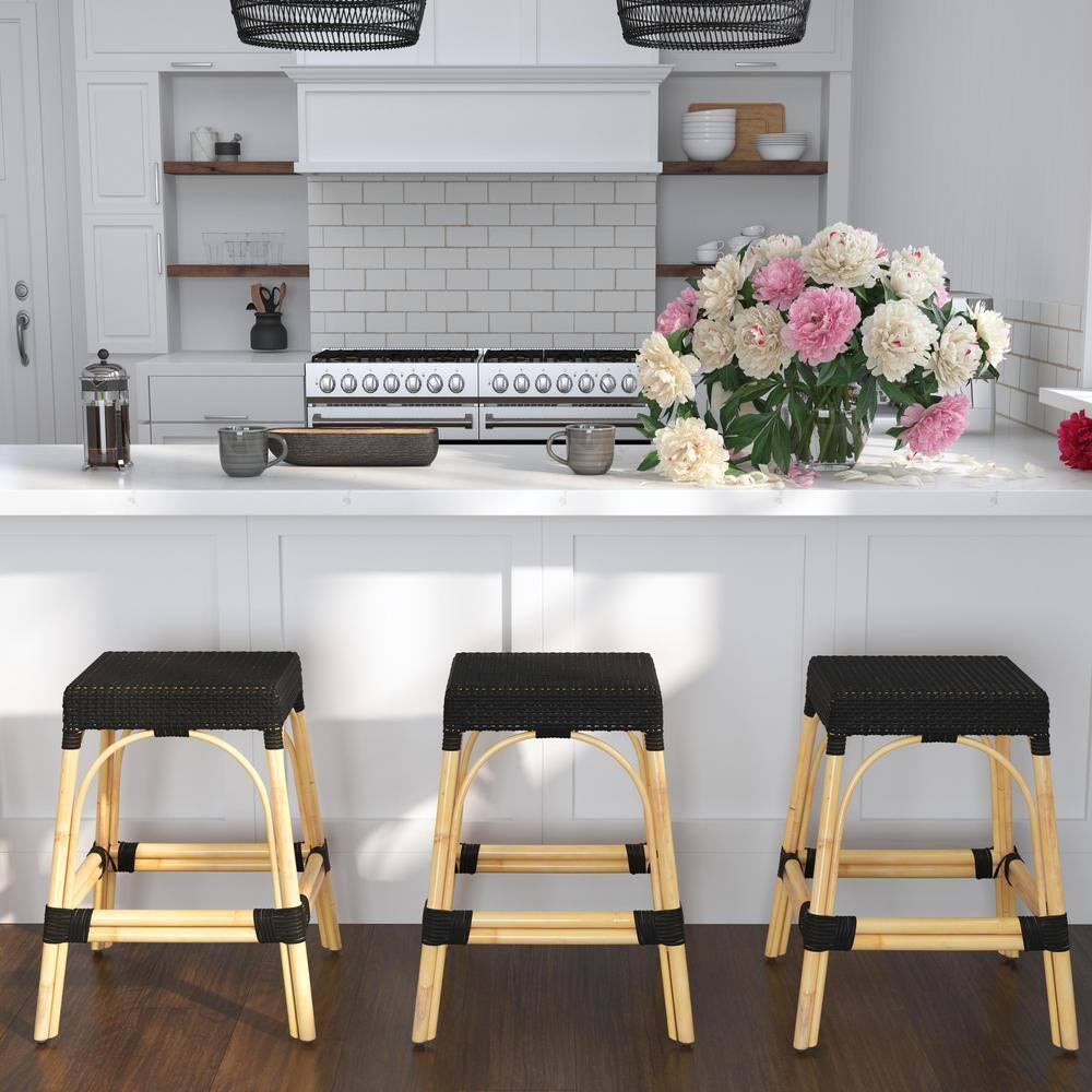 Butler Specialty Company Robias Rectangular Rattan 24.5" Counter Stool - Black