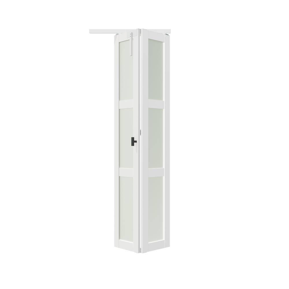 CHIC MODE 3-Lite Frosted Glass Solid Manufactured Wood Prefinished Bi-Fold Door