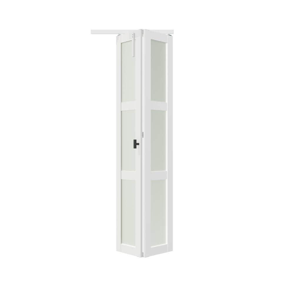 CHIC MODE 3-Lite Frosted Glass Solid Manufactured Wood Prefinished Bi-Fold Door