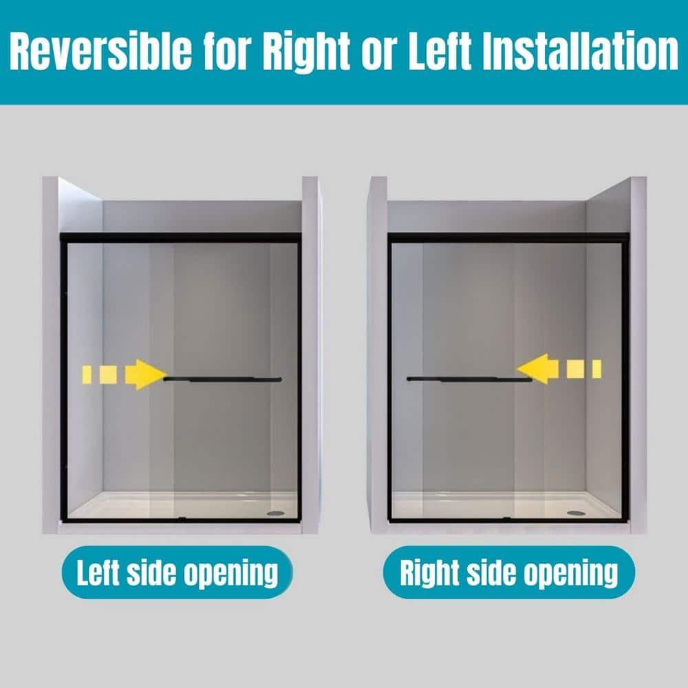 60'' - W x 72'' H Door Semi-Frameless Shower Door with Two Handles