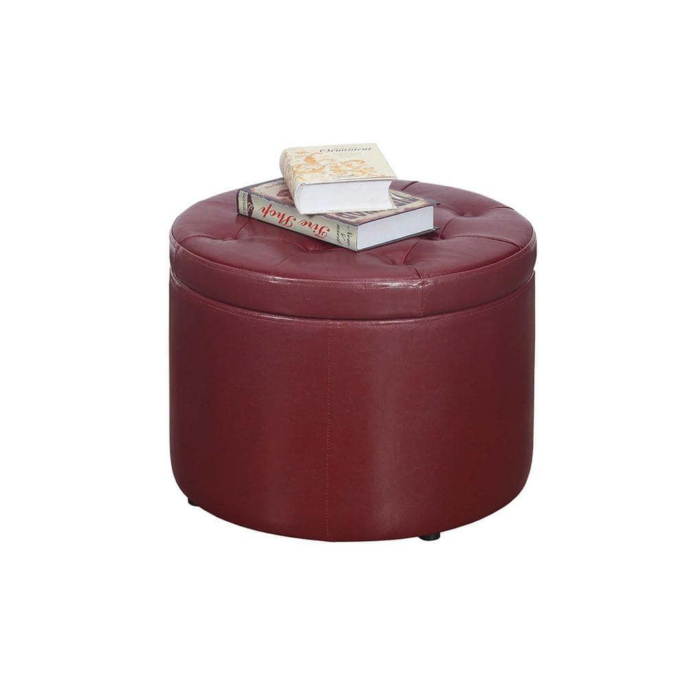 Convenience Concepts Designs4Comfort Round Shoe Ottoman, Burgandy