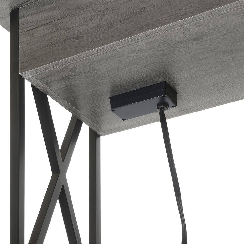 Convenience Concepts Tucson Flip Top End Table with Charging Station and Shelf, Charcoal Gray/Black