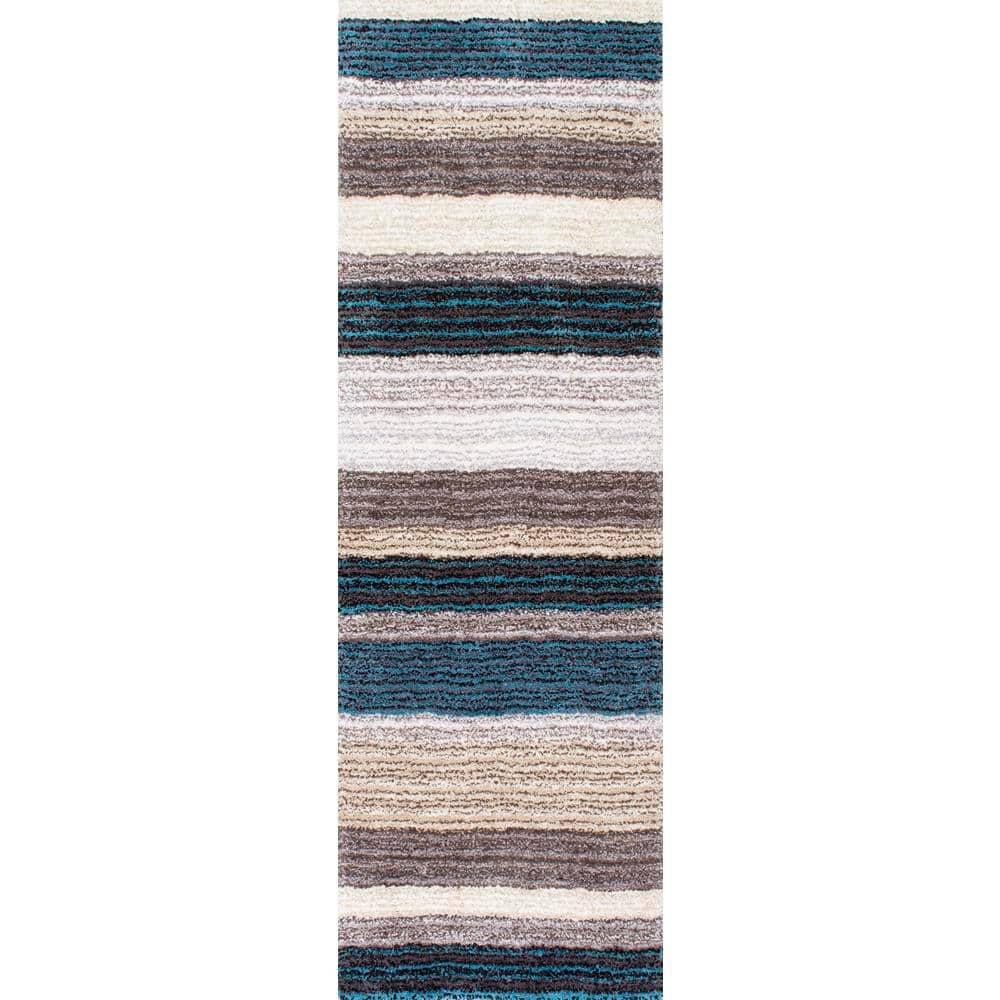 Nuloom Drey Striped Shag Indoor Area Rug, Runner 2' 6" x 10', Blue Multicolor