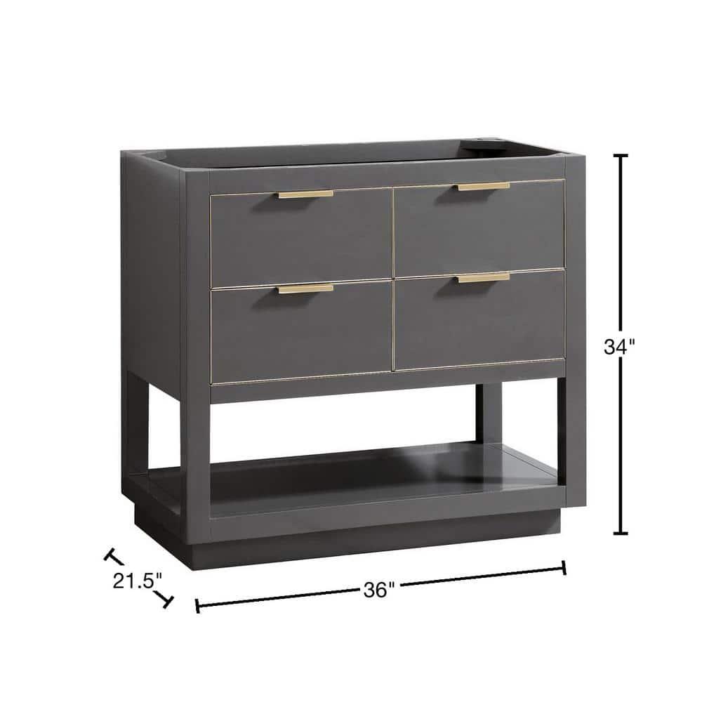 Allie Twilight Gray Solid Wood 36" Vanity with Matte Gold Trim