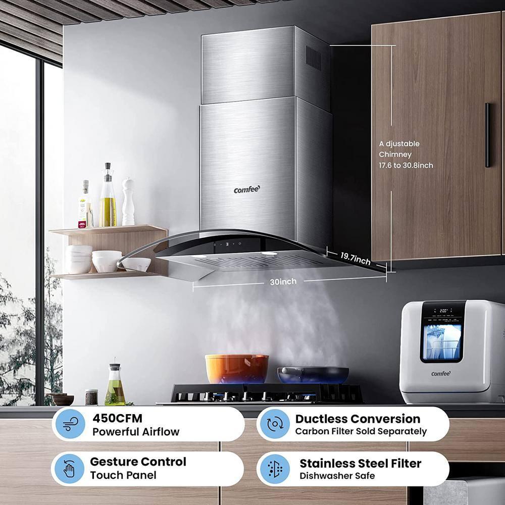 30-Inch Stainless Steel Convertible Wall Mounted Range Hood