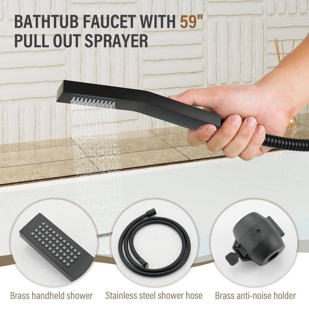 Matte Black Waterfall Roman Tub Faucet with Hand Shower