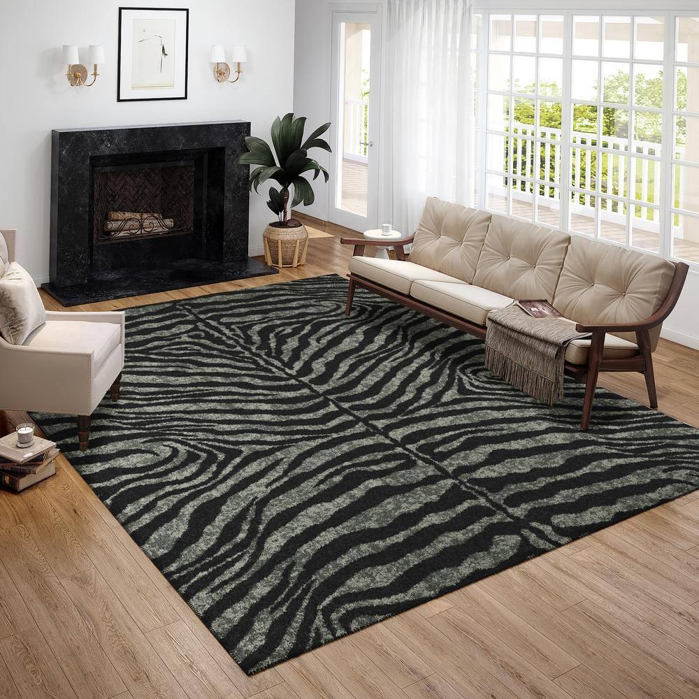 Addison Rugs Addison Indoor/ Outdoor Safari Zebra Animal Print Washable Area Rug 1'8" x 2'6" - Shadow