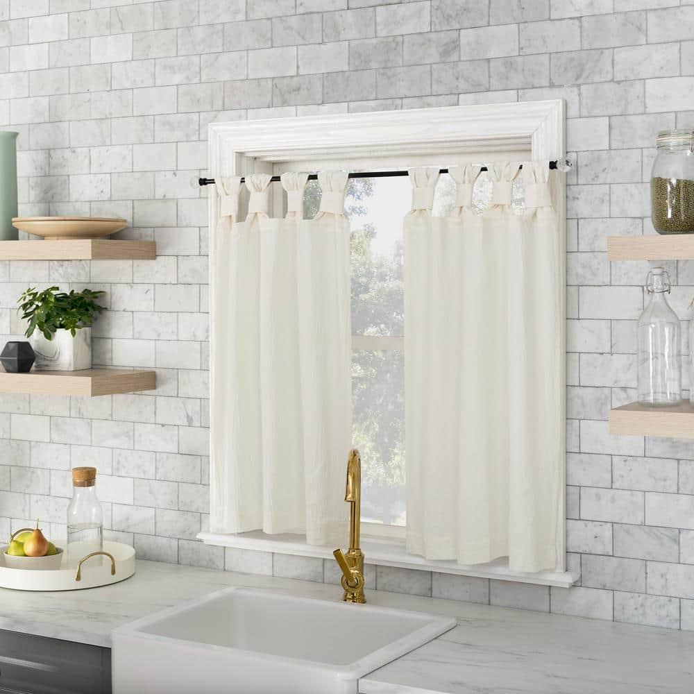 2pc 52"x36" Archaeo Washed Cotton Twist Tab Cafe Curtain Tier Pair Ivory: Kitchen Curtains, 36 Inch, Solid Off-White