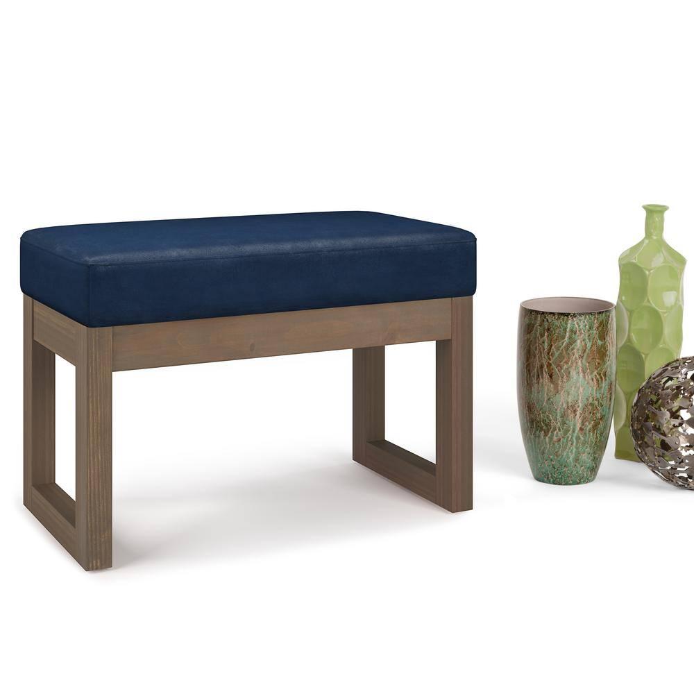 Simpli Home Milltown Ottoman Bench with Upholstered Seat and Solid Wood Frame