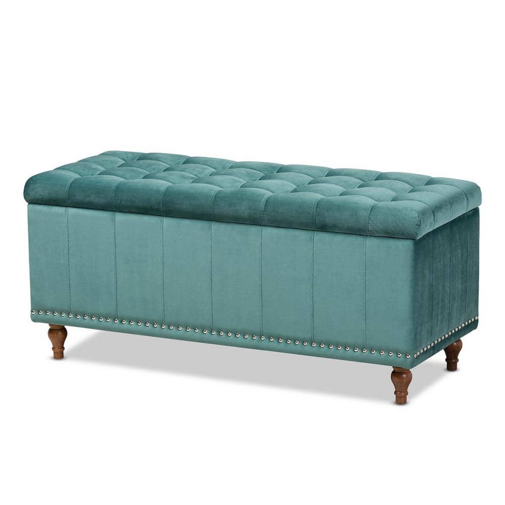 Kaylee Velvet Upholstered Button Tufted Ottoman Bench with Interior Storage - Baxton Studio