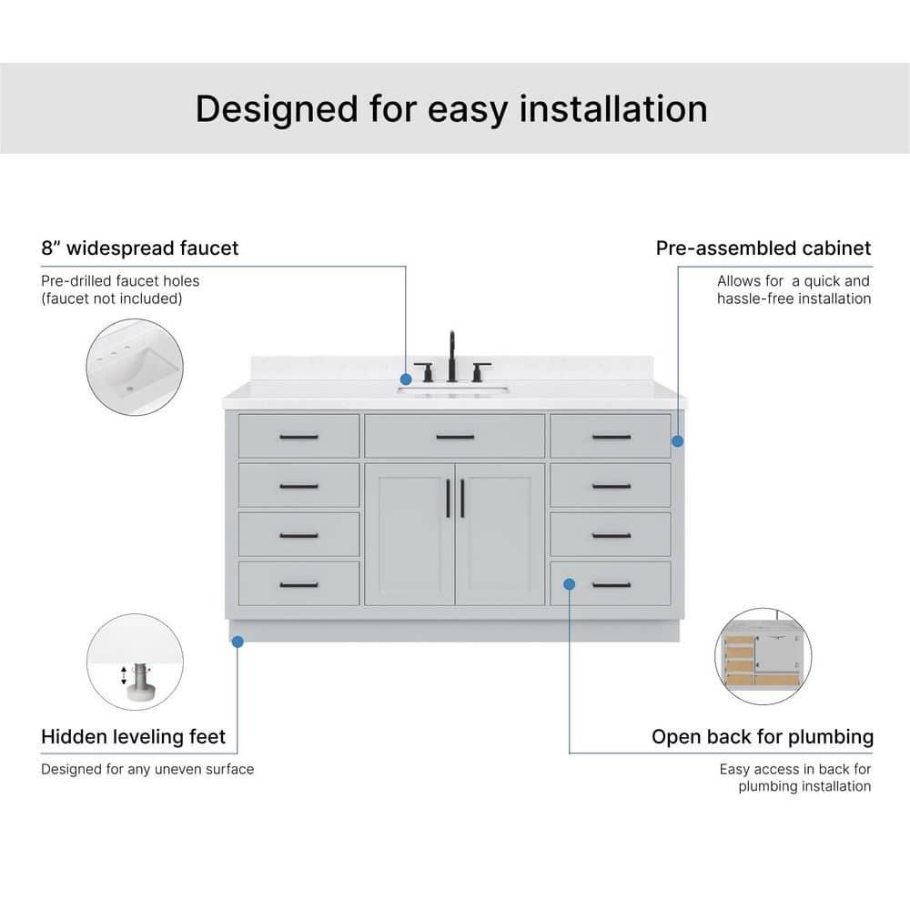 Ariel T066scqrvo Hepburn 66" Free Standing Single Basin Vanity Set - Grey