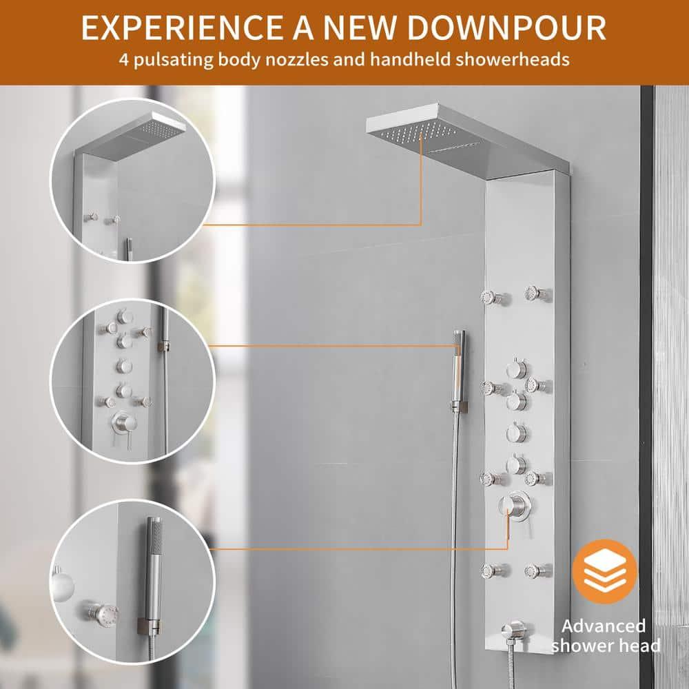 VIBRANTBATH 8-Jet Rainfall Shower Tower Shower Panel System With Rainfall Waterfall Shower Head And Shower Hand In Brushed Nickel YTP33-N