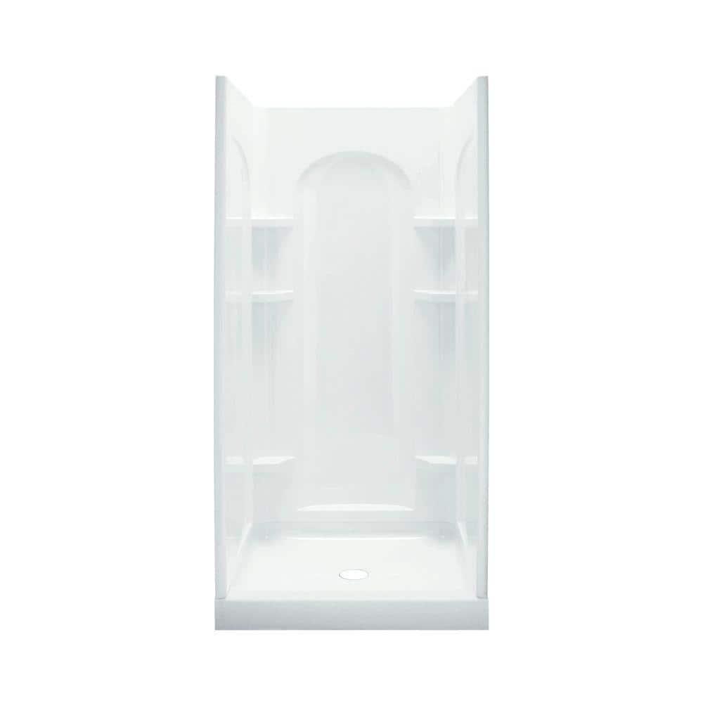Ensemble Curve 34 in. x 42 in. x 77 in. Shower Wall and Base Kit with Center Drain in White