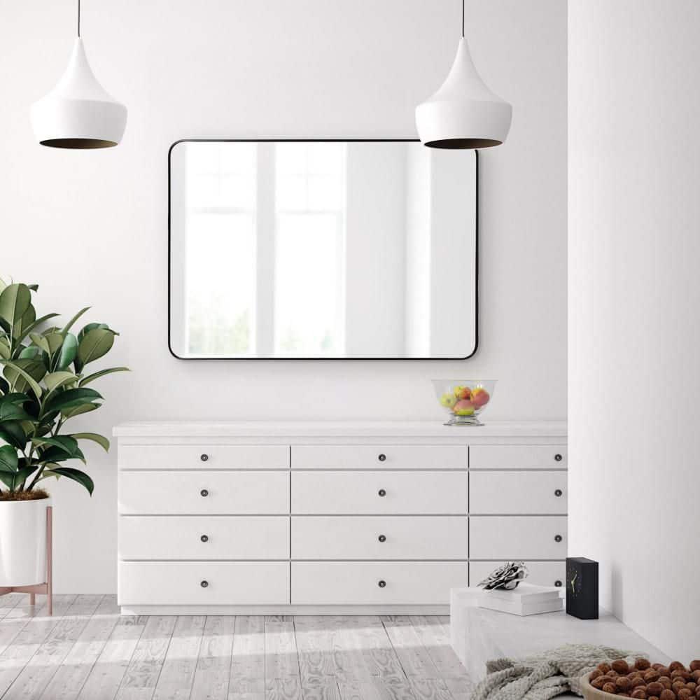Kate and Laurel Zayda Radius Rectangle Framed Wall Mirror, 30x42, Black