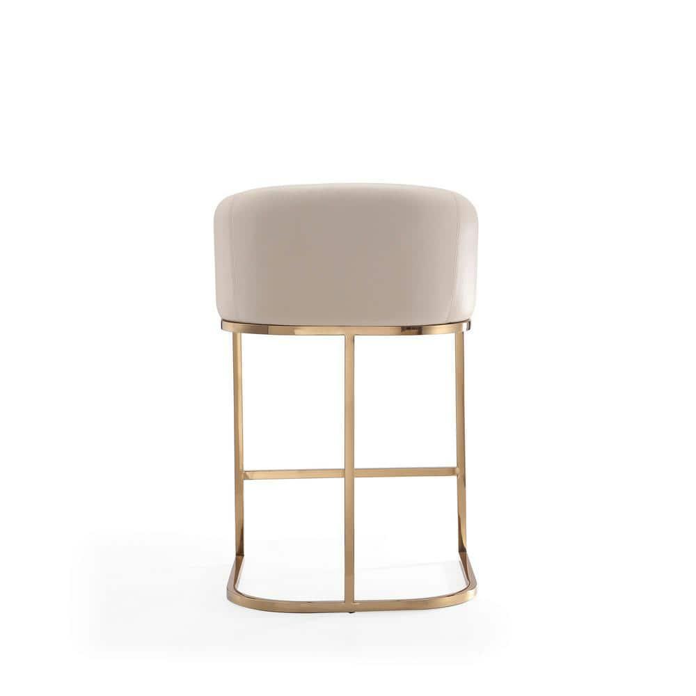 Manhattan Comfort Set of 3 Louvre Upholstered Stainless Steel Counter Height Barstools Cream: Faux Leather, Armrests, Footrest
