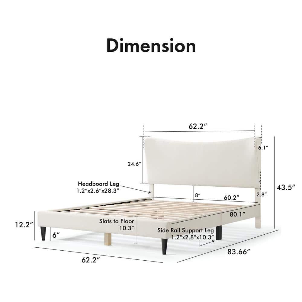 24/7 Shop At Home Queen Heartwild Modern Boucle Upholstered Wingback Platform Bed White