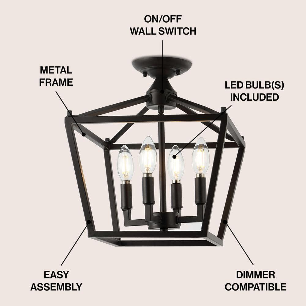 JONATHAN Y Milton Mini Lantern 4-Light Iron Modern Farmhouse LED Flush Mount, by JONATHAN  Y Oil Rubbed Bronze