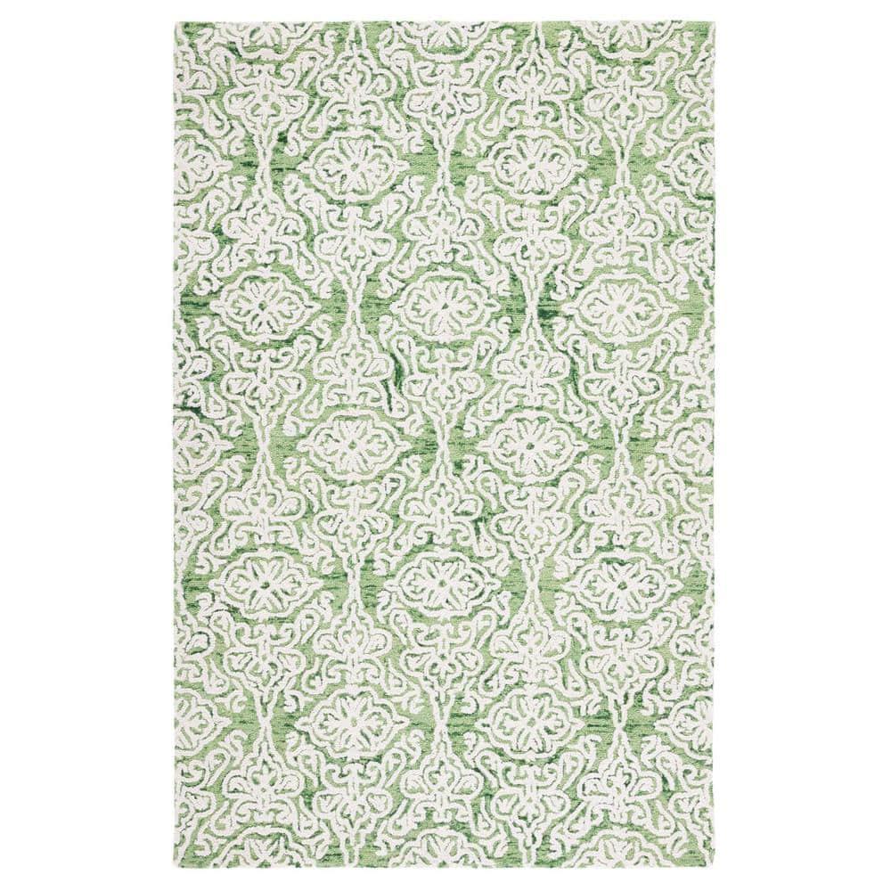 SAFAVIEH Blossom Asher Geometric Wool Area Rug, Green/Ivory, 3' x 5'