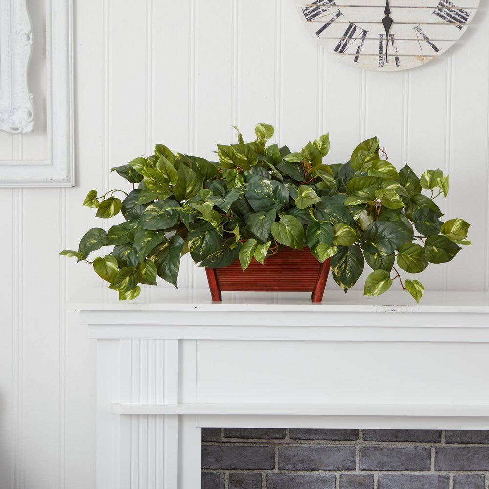 Nearly Natural 9in. Pothos Artificial Plant in White Planter (Real Touch)