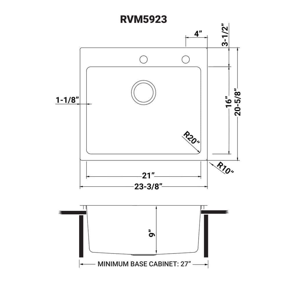 Ruvati 23 x 20 inch Drop-in Topmount Kitchen Sink 16 Gauge Stainless Steel Single Bowl