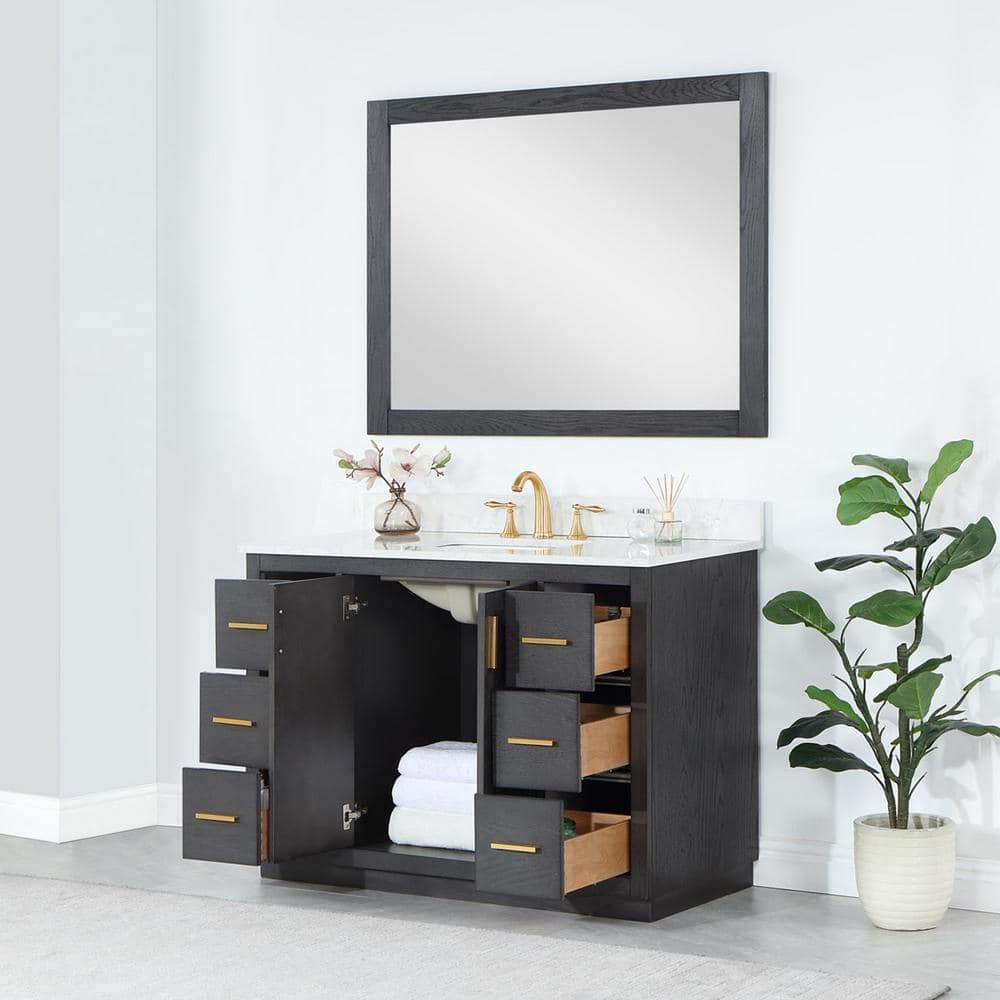 Gazsi 48" Single Bathroom Vanity Set in Brown Oak with Grain White Composite Stone Countertop without Mirror