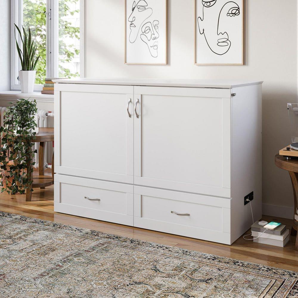 AFI Hamilton Full Solid Wood Murphy Bed Chest with Built-In Charger in White