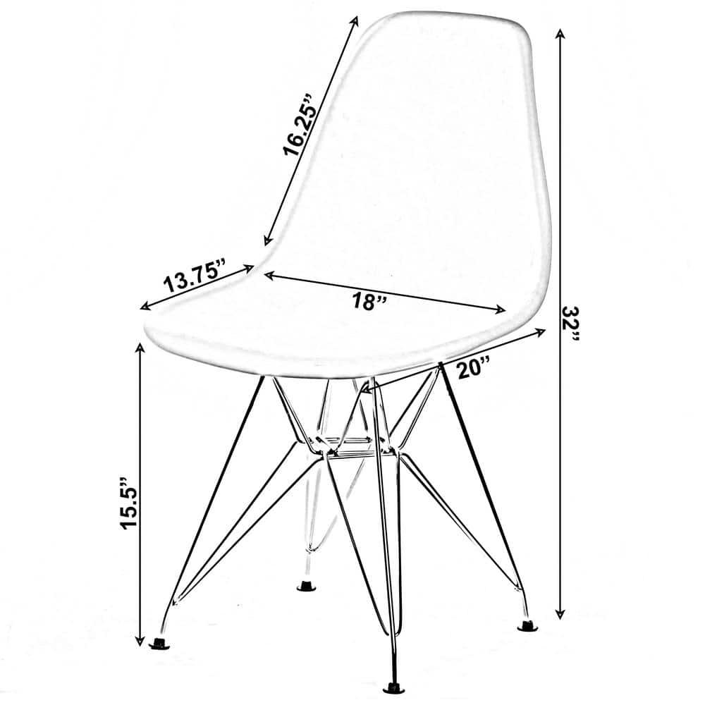 Fabulaxe  32 x 20 x 18.25 in. Mid-Century Modern Style Plastic DSW Shell Dining Chair with Metal Legs, White - Set of 4