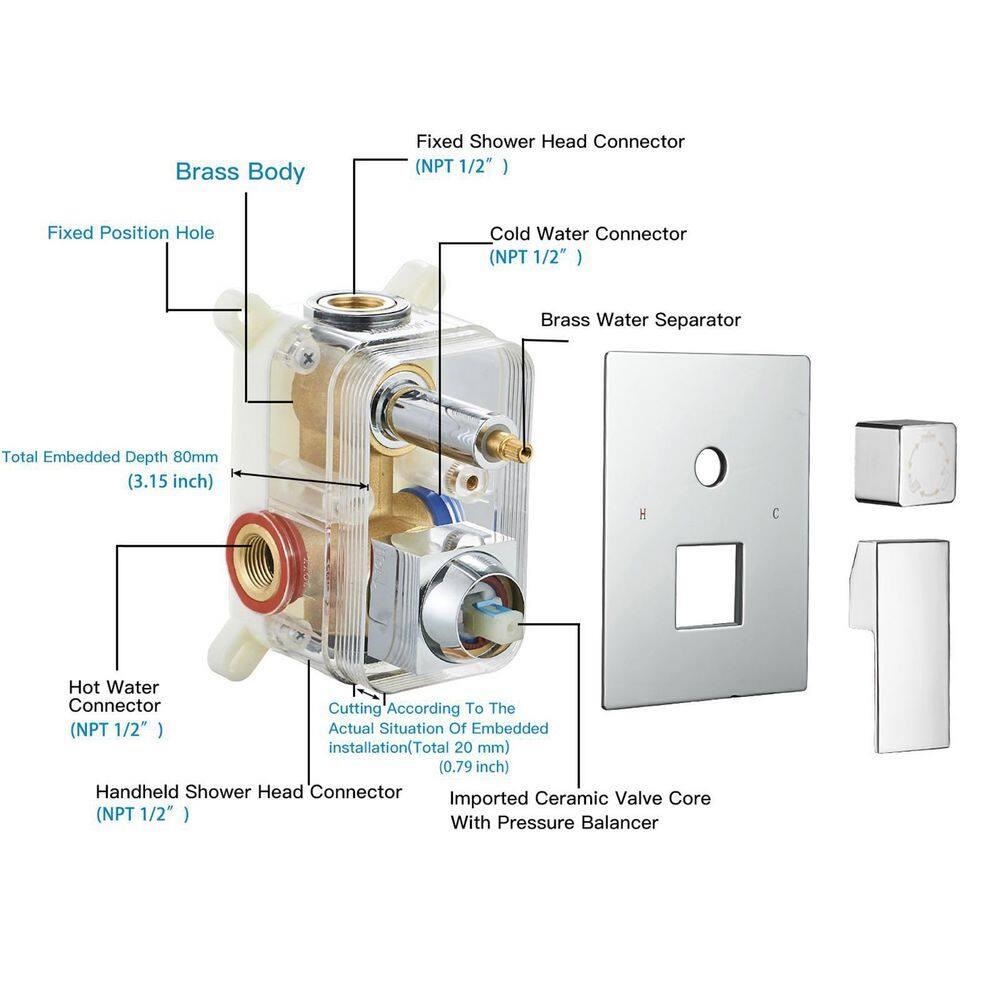 3-Spray Patterns With 2.5 GPM 10 in. Showerhead Wall Mounted Dual Shower Heads With Valve