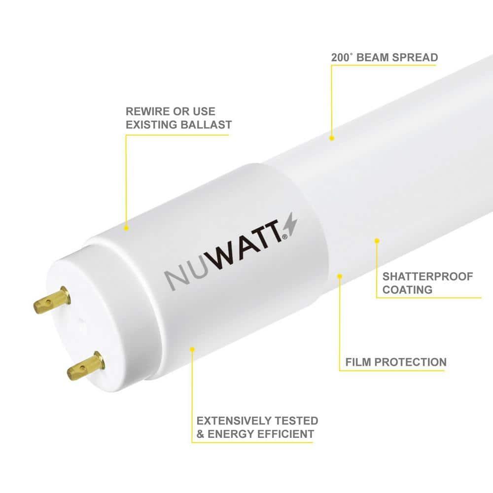 NuWatt 4FT T8 LED Tube Lights A&B Hybrid 3000K warm White, 18W Plug & Play or Ballast Bypass,G5 30PK