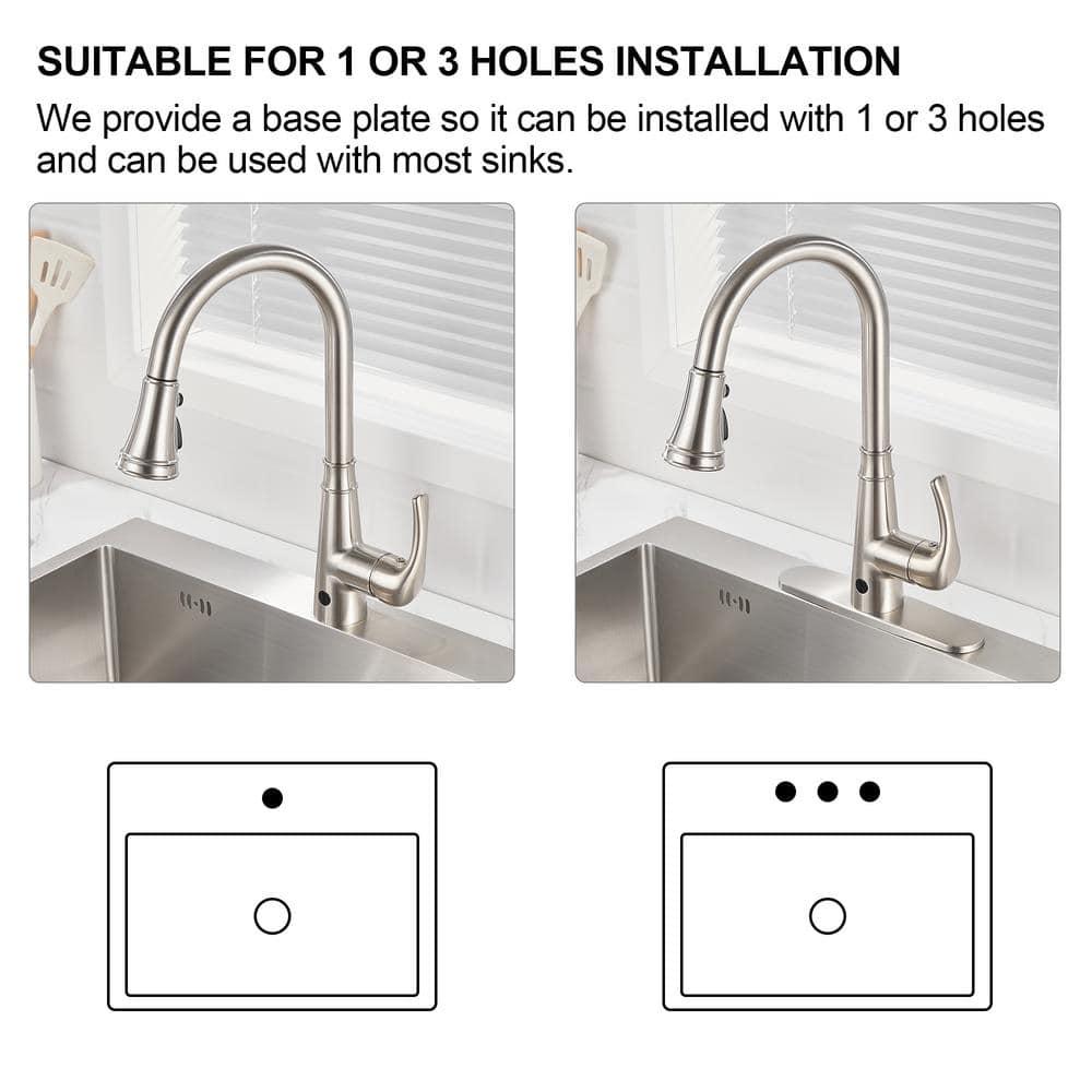 Touchless Gooseneck Single Handle Pull Down Sprayer Kitchen Faucet with Deckplate Pull Out Sink Faucet in Brushed Nickel