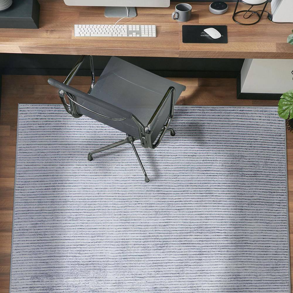 World Rug Gallery Contemporary Distressed Stripe Machine Washable 7'7"x9'6" Gray Indoor Area Rug:  Stain-Resistant Flat Pile