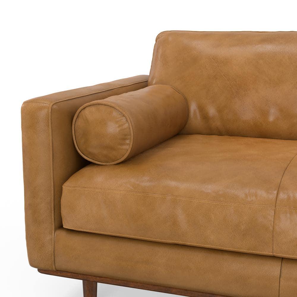 Simpli Home Morrison Genuine Leather Sofa, Mid-Century Modern Couch for Living Room, Handcrafted with Removable Cushions