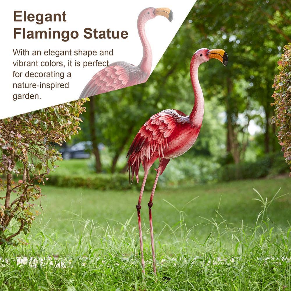 38.5 in. H Metal Standing Flamingo Garden Statue with Stakes (KD)