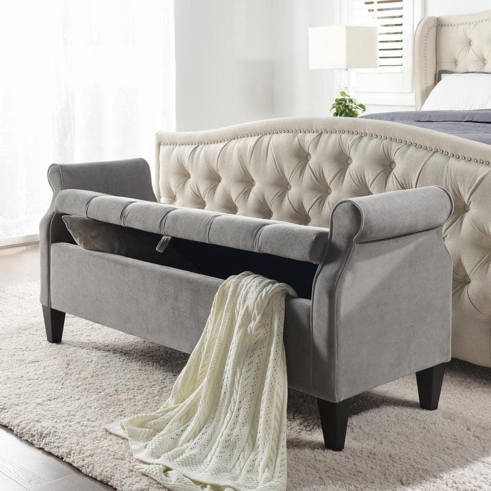Jacqueline Tufted Roll Arm Storage Bench Grey