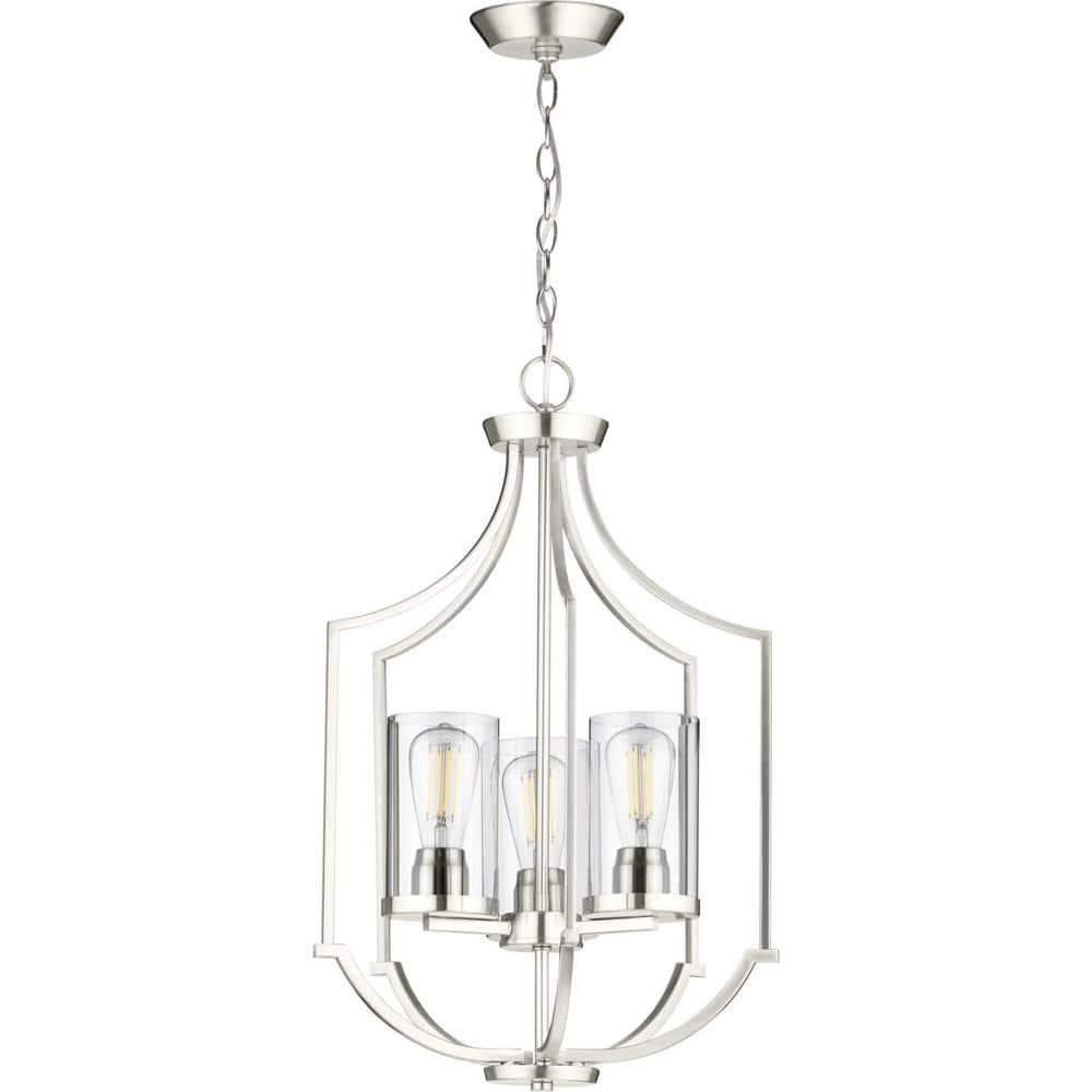 Progress Lighting Lassiter 3-Light Foyer Brushed Nickel Pendant with Clear Glass Shades