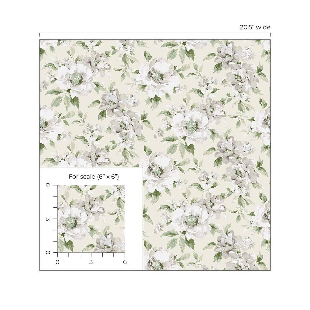 Surface Style - Peel and Stick Wallpaper, Whimsical Wallpaper for Bedroom, Dorm Room Essentials, Self Adhesive, Vinyl, 30.75 Sq Ft Coverage (Whispery Floral Collection, Celadon)