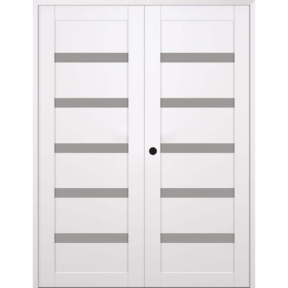 Leora Snow White Frosted Glass Pine Composite Prehung Interior Door