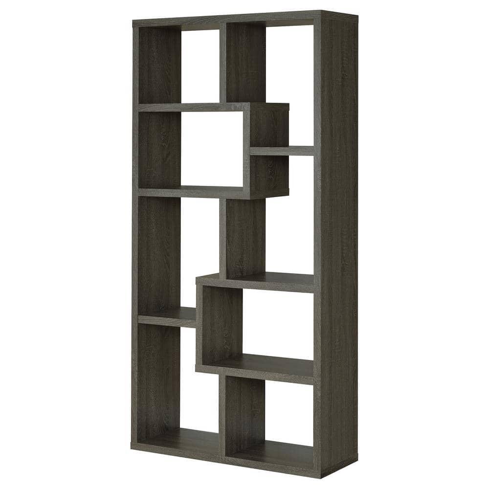 Coaster 10-Shelf Transitional Wood Geometric Bookcase in Gray