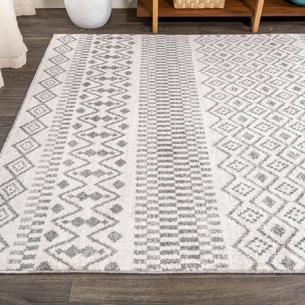 3'x5' Ifrane Berber Geometric Stripe Area Rug, Cream/Gray - JONATHAN Y