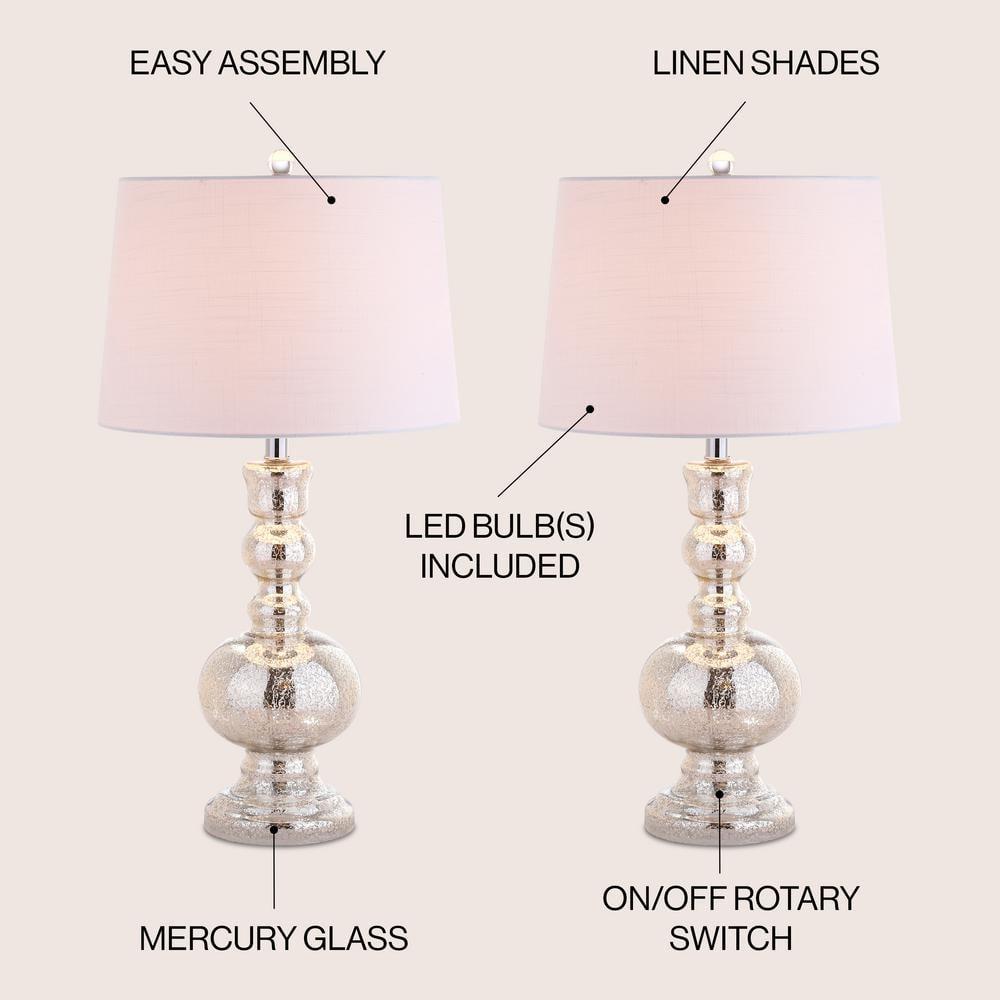 JONATHAN Y JYL1061D-SET2 Genie 28.5" Glass LED Table Lamp, Contemporary, Transitional for living room, dinning room, bedroom, office Bulb Included, Mercury Silver (Set of 2)
