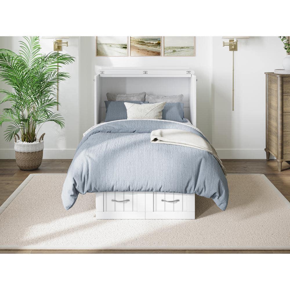 Nantucket Murphy Bed Chest Twin in White with Charging Station & Coolsoft Mattress