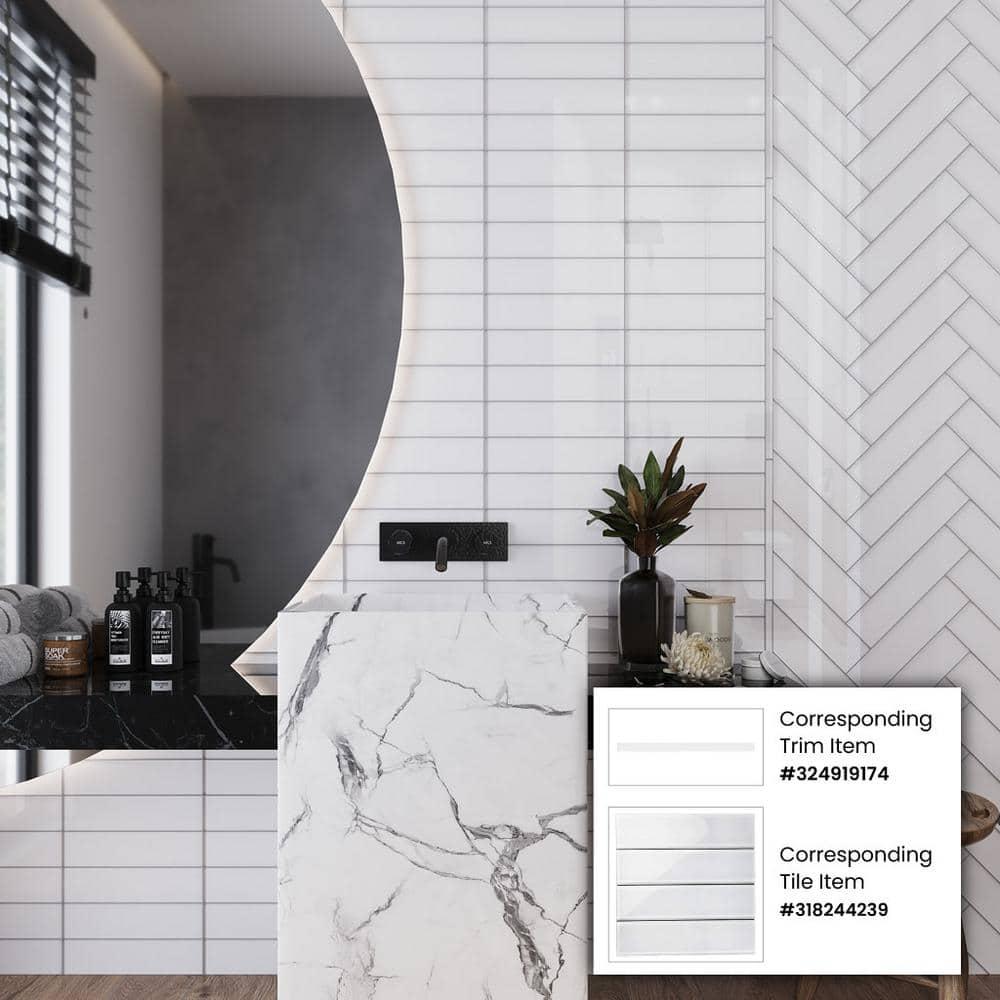 Apollo Tile   20 Pack 3-in x 12-in White Rectangular Subway Glossy Finished Glass Mosaic Wall Tile (5 sq ft/case)