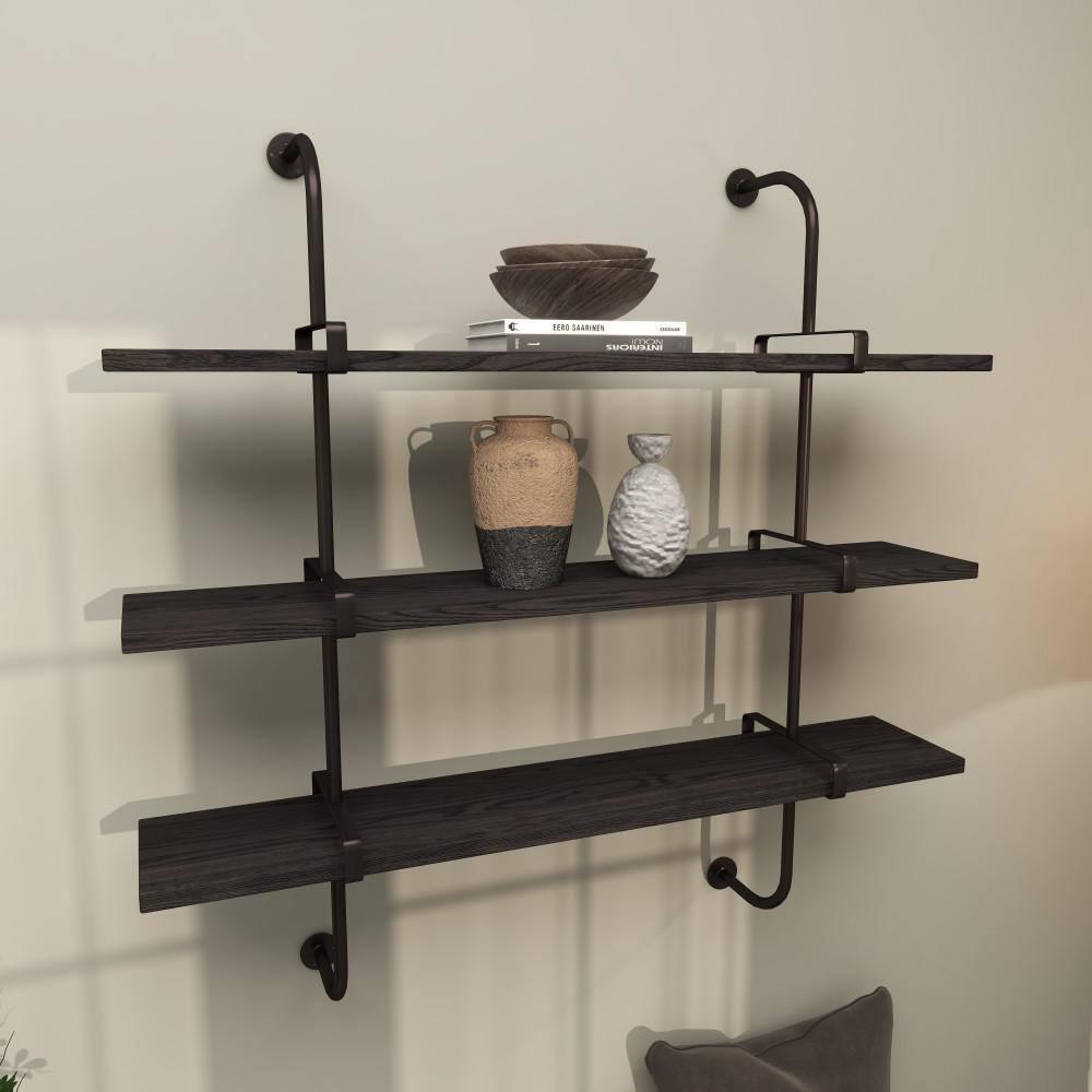 DecMode 38" x 10" 3-Tier Gray Wall Shelf