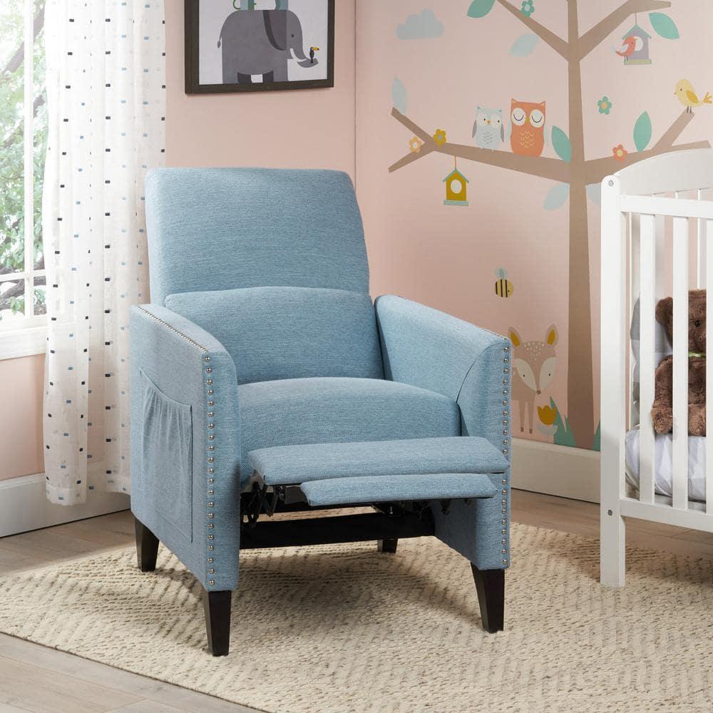 Christopher Knight Home Alexis Contemporary Fabric Push Back Recliner, Light Blue, Dark Brown