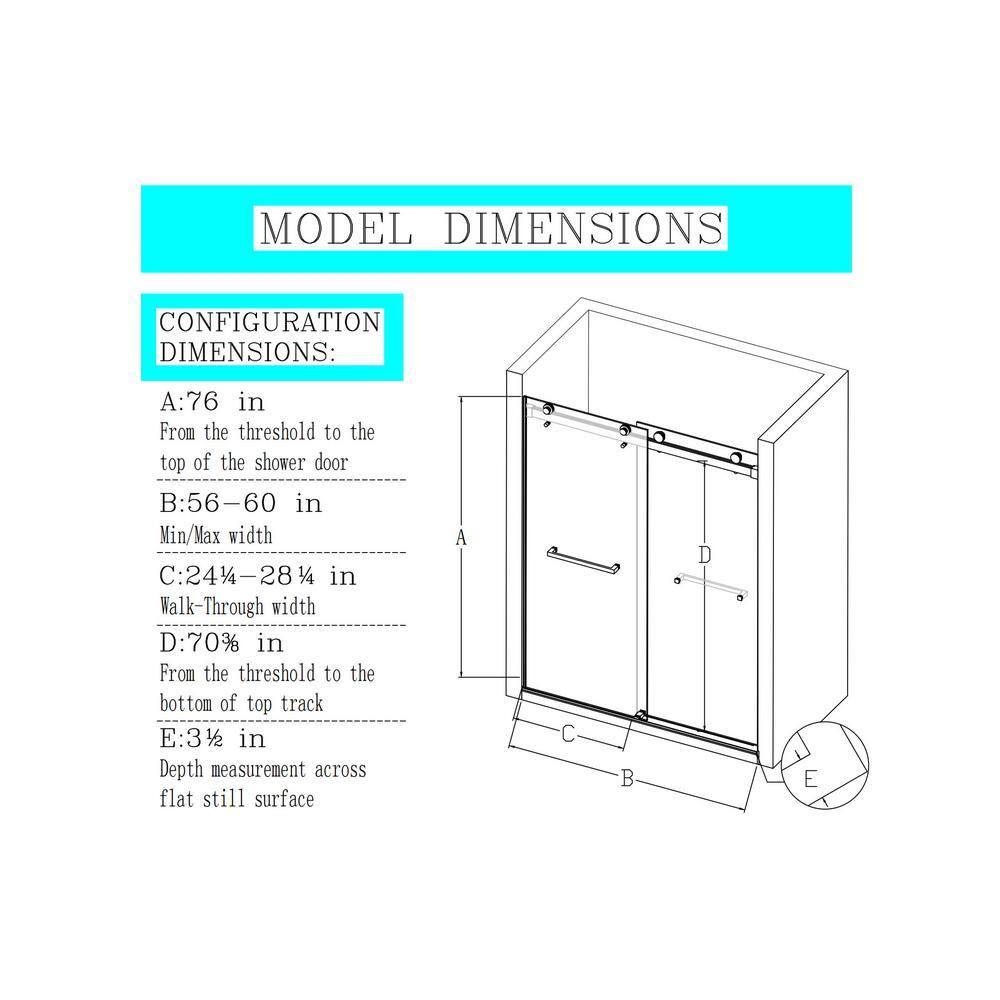 56-60"W x 76"H Double sliding shower door with 10 mm tempered glass
