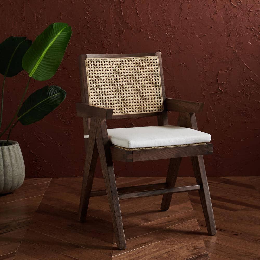 SAFAVIEH Couture Colette Contemporay Linen Solid Dining Armchair, Walnut/Natural