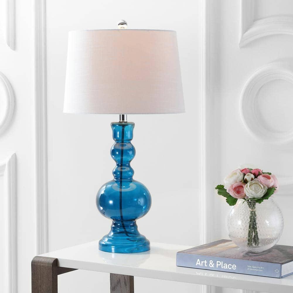 JONATHAN Y JYL1061C-SET2 Genie 28.5" Glass LED Table Lamp, Contemporary, Transitional for living room, dinning room, bedroom, office Bulb Included, Night Blue (Set of 2)