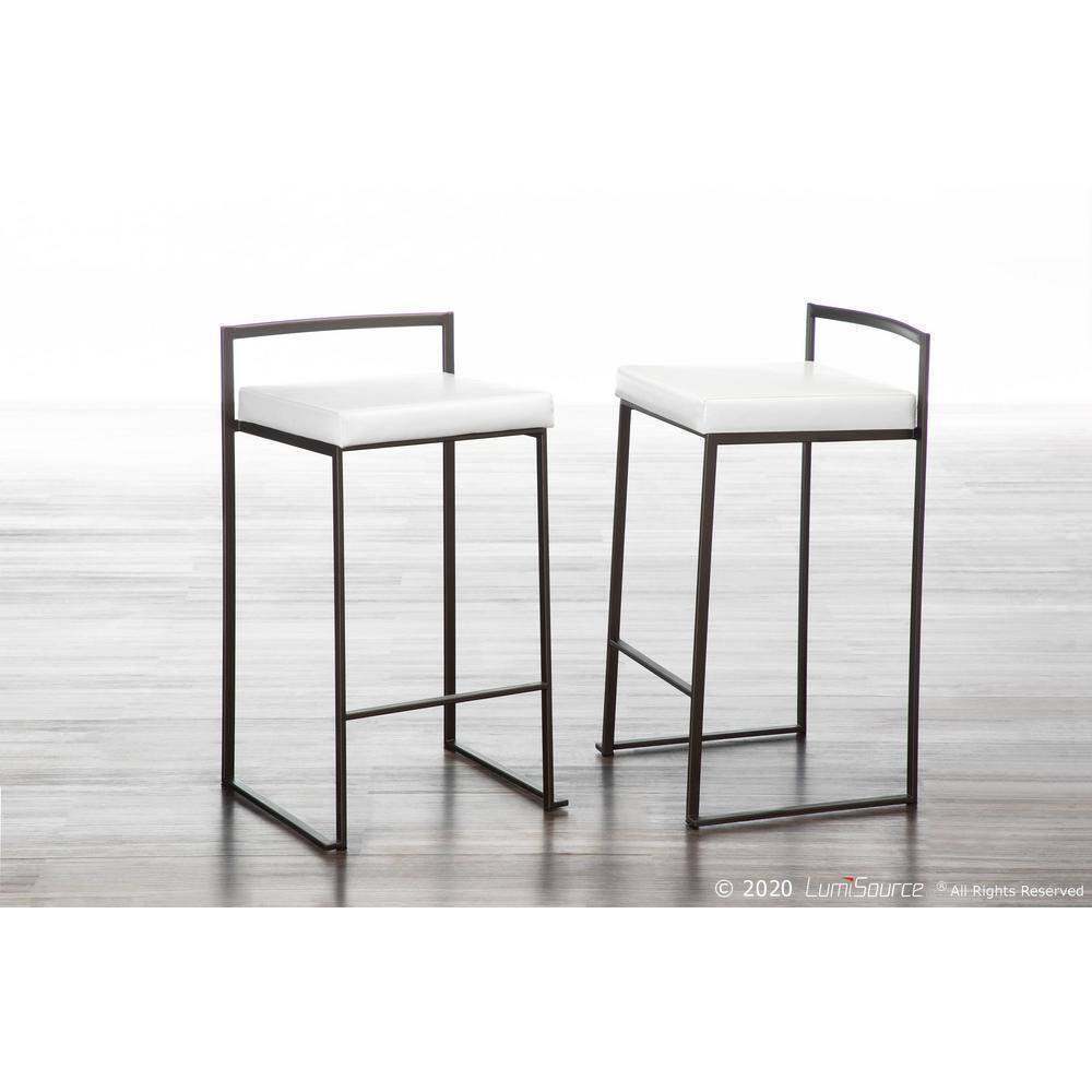 Set of 26" Fuji Contemporary Stackable Counter Height Barstool Antique Coin with White Faux Leather Cushion - Lumisource: Metal Frame