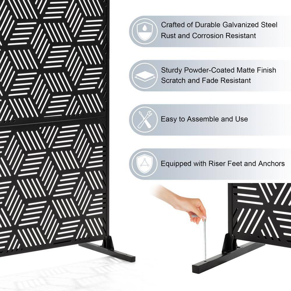 Glitzhome Geometric Privacy Screen Fence Panel Room Divider with Riser Feet