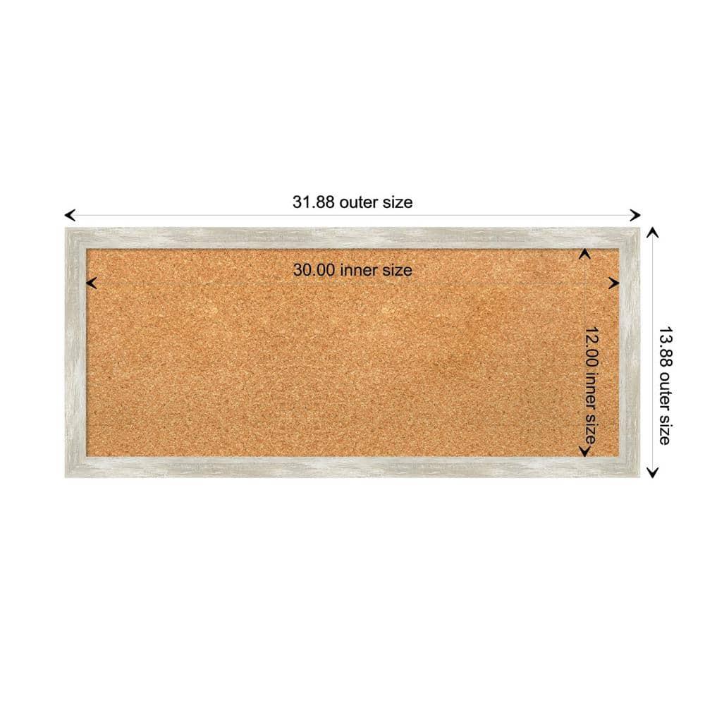 Amanti Art Natural Cork Board Framed Crackled Metallic Narrow Bulletin Board 32 in. x 14 in.